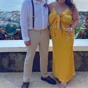 Yellow 2 piece silk skirt set perfect